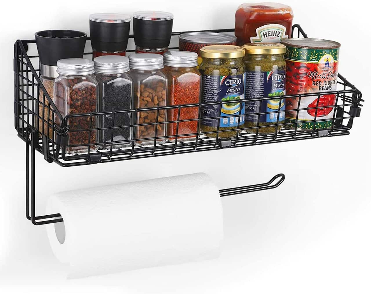 NEX™ 16" Black Wall Mounted Wire Basket Shelf & Paper Roll Holder